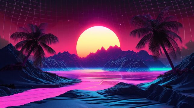 futuristic 3d sunset landscape in high resolution