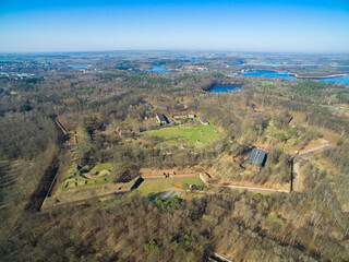 Aerial view of star shaped Boyen stronghold in Gizycko, Poland (former Loetzen, East Prussia,...