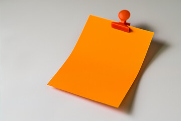 one Orange colored sticky note pinned on a white background, Empty blank note paper stick on white board, pinned Reminder memo isolated on flat wall, Orange color blank sheet paper on white background