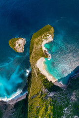 Kelingking Beach, Nusa Penida Island, Bali 
known also as T-Rex Beach, top-down drone photo