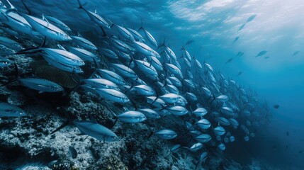 Fototapeta na wymiar blue Indian Mackerel underwater along the dive site main marine life resources under
