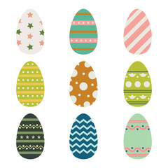 Multicolored Easter eggs with patterns.