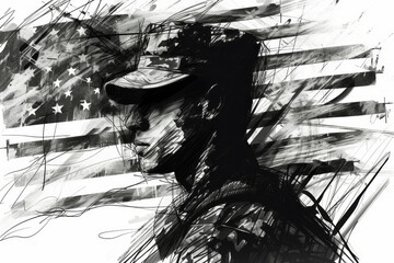 Soldier, Memorial Day or Veterans Day, rough charcoal sketch.