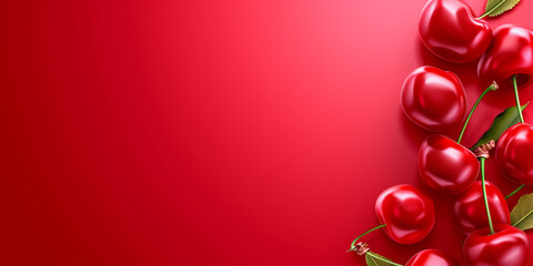 Fototapeta premium Cherry red banner with a cherry on the side with space for copy space.
