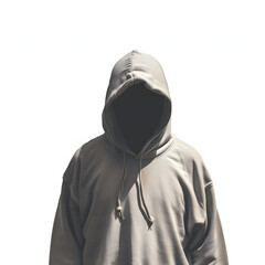 Hacker wearing a hooded sweatshirt isolated on white background, minimalism, png

