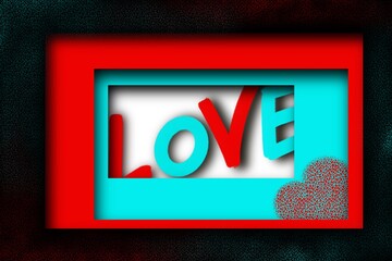 Word love framed with paper cut effect, template, valentine's day background, banner, romantic wallpaper