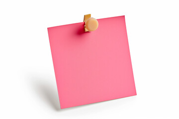 one Pink colored sticky note pinned on a white background, Empty blank note paper stick on white board, pinned Reminder memo isolated on flat wall, Pink color blank sheet paper on white background