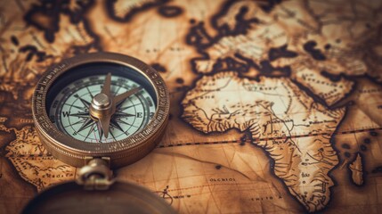 beautiful compass on a real old map in high resolution and quality. maps and compass concept