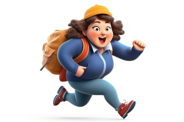3D character female traveler with backpack. Vacation, Hiking, hiking trail. Lost, not knowing, confused. a woman is late for a plane,