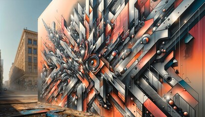 Graffiti wall background featuring peach, silver, and black colors