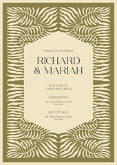 Wedding invitation card template with botanical illustration. Greenery greeting card.