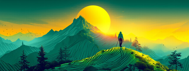 The Ascension: A Majestic Figure Standing Fearlessly Atop an Enchanted Mountain