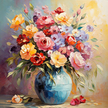 Floral painting. Beautiful bouquet of bright flowers illustration.