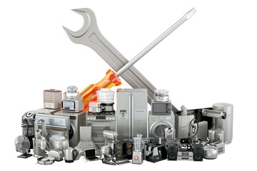 Home and Kitchen appliance with screwdriver and wrench, 3D rendering isolated on transparent background