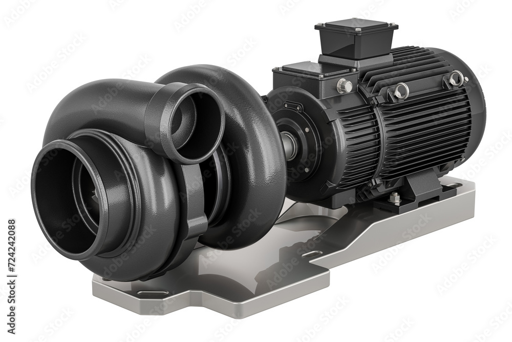 Poster black horizontal mixed-flow pump, 3d rendering isolated on transparent background