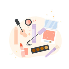 Beauty makeup accessories. Decorative cosmetics products cartoon vector illustration
