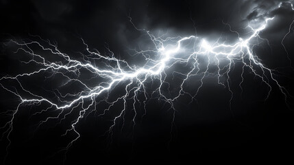  lightning strikes from the sky on a dark background - obrazy, fototapety, plakaty
