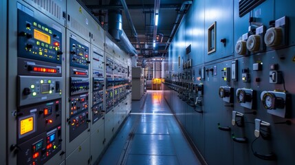 Electric voltage control room of a plant - obrazy, fototapety, plakaty