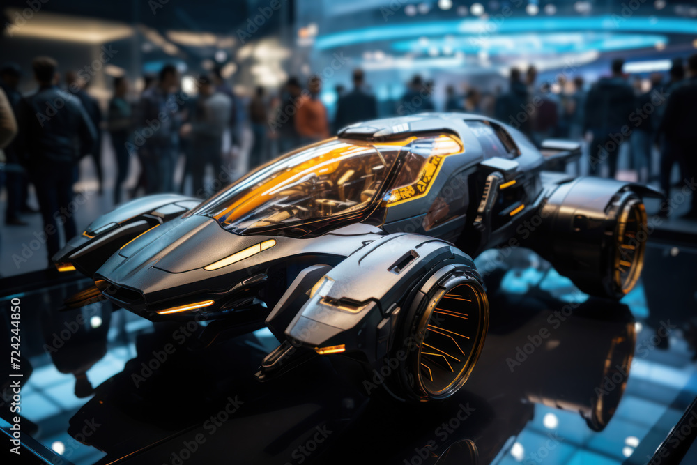 Poster a futuristic technology expo showcases cutting-edge inventions, sparking wonder at the potential for