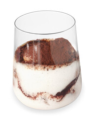 Delicious tiramisu in glass isolated on white