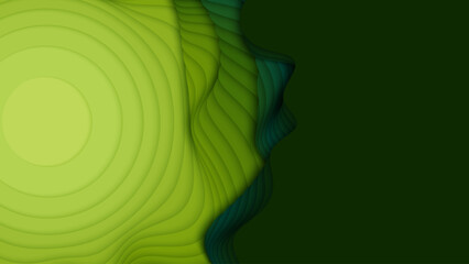 Green paper layers. 3D abstract gradient papercut. Colorful origami shape concept