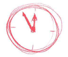 Clock hand draw, chalk sketching isolated on white