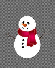 Greetings from the snowman. White snowman with a red scarf and branches. Vector illustration EPS10.
