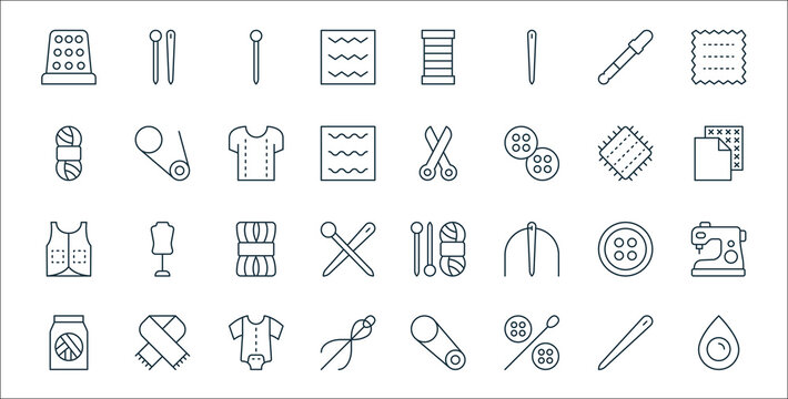 Binding line icons collection. Stitching, Fastening, Tying, Tightening,  Securing, Lashing, Wrapping vector and linear illustration.  Clasping,Knotting,Gluing outline signs set