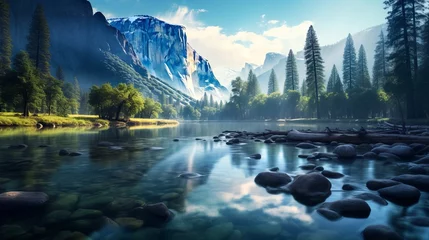 Foto op Aluminium the yosemite river surrounded by mountains © medienvirus
