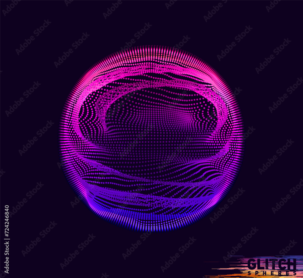 Poster corrupted violet point sphere. abstract vector colorful mesh on dark background. futuristic style ca
