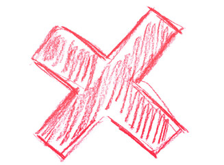 Sign X hand draw, chalk sketching isolated on white