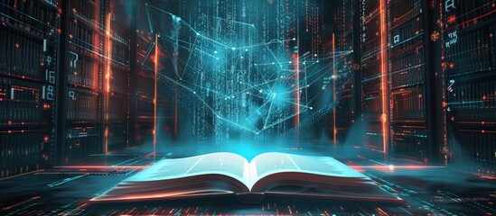 Futuristic open book for education with digital futuristic elements graphic.Generated AI - obrazy, fototapety, plakaty
