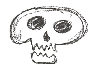 Dead skull, hand draw, chalk sketching isolated on white