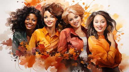 Women's day concept. Expressive woman enjoying freedom and connection with diverse multiracial friends - 724247617