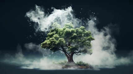a tree with water vapor - obrazy, fototapety, plakaty