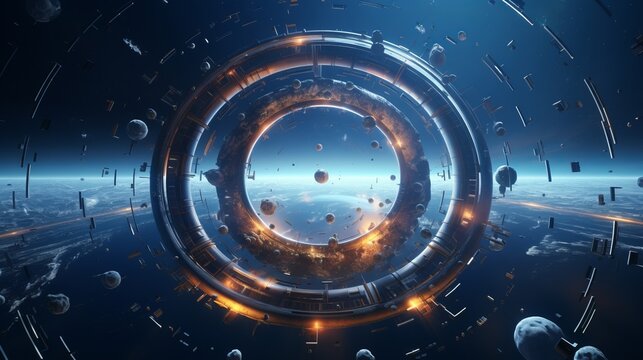 a spacy 3d graphic which shows the building of a dyson sphere