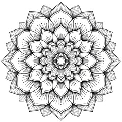 Exquisite Floral Mandala Coloring Pages: Intricate and Relaxing Flower Patterns for Mindful Art Therapy and Stress Relief - abstract mandala flower coloring book page design. black white
