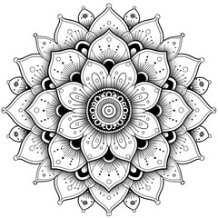 Exquisite Floral Mandala Coloring Pages: Intricate and Relaxing Flower Patterns for Mindful Art Therapy and Stress Relief - abstract mandala flower coloring book page design. black white