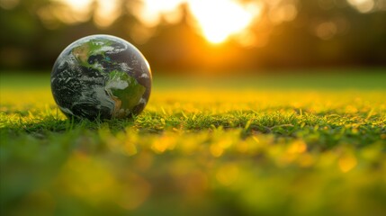 Earth Globe on Green Grass, Nature Conservation Concept