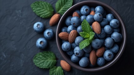 Bowl of Fresh Blueberries With Almonds