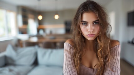 Thoughtful Woman in a Cozy Home Interior at Daytime