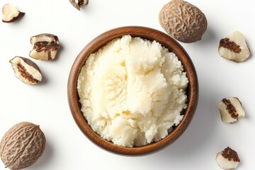 Top view of fresh shea butter alone on a white background