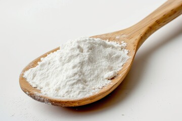 Fototapeta na wymiar Tapioca starch or flour powder in spoon white background