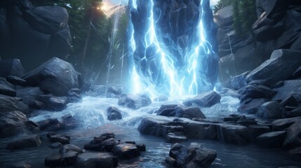 lightning bolts over a river
