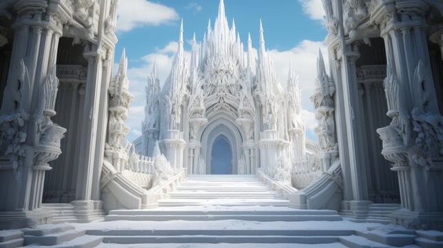 the entrance of Valhalla made in marble white stone