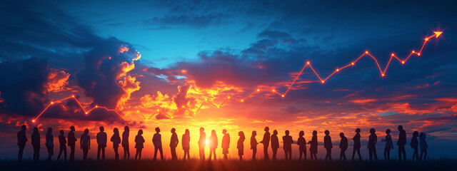 Radiant Silhouette: A Multitude Captivated by the Transcendental Sunset