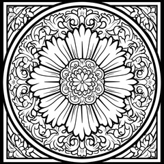 Exquisite Floral Mandala Coloring Pages: Intricate and Relaxing Flower Patterns for Mindful Art Therapy and Stress Relief - abstract mandala flower coloring book page design. black white
