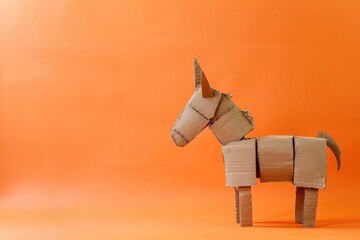 DIY pinata flat lay with donkey on orange background and text space