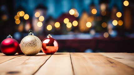 christmas decoration on wooden background, Christmas Tree With Illumination Near the Fireplace....