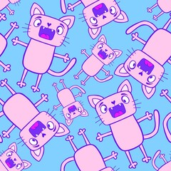 Cartoon retro animals seamless cats pattern for wrapping paper and fabrics and kids print and party accessories